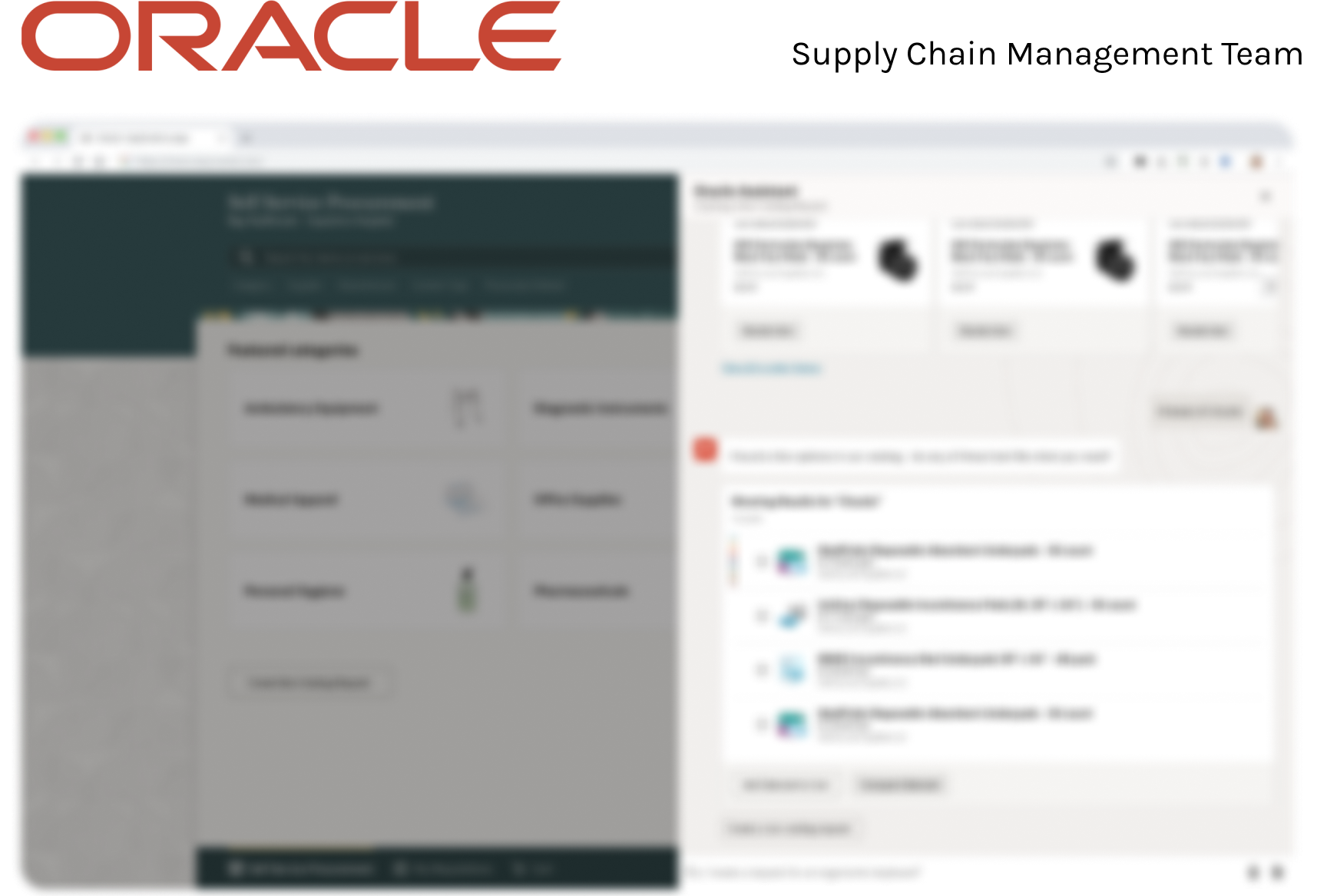 Oracle internship cover image, with the oracle logo and a blurred image of the design Evie worked on